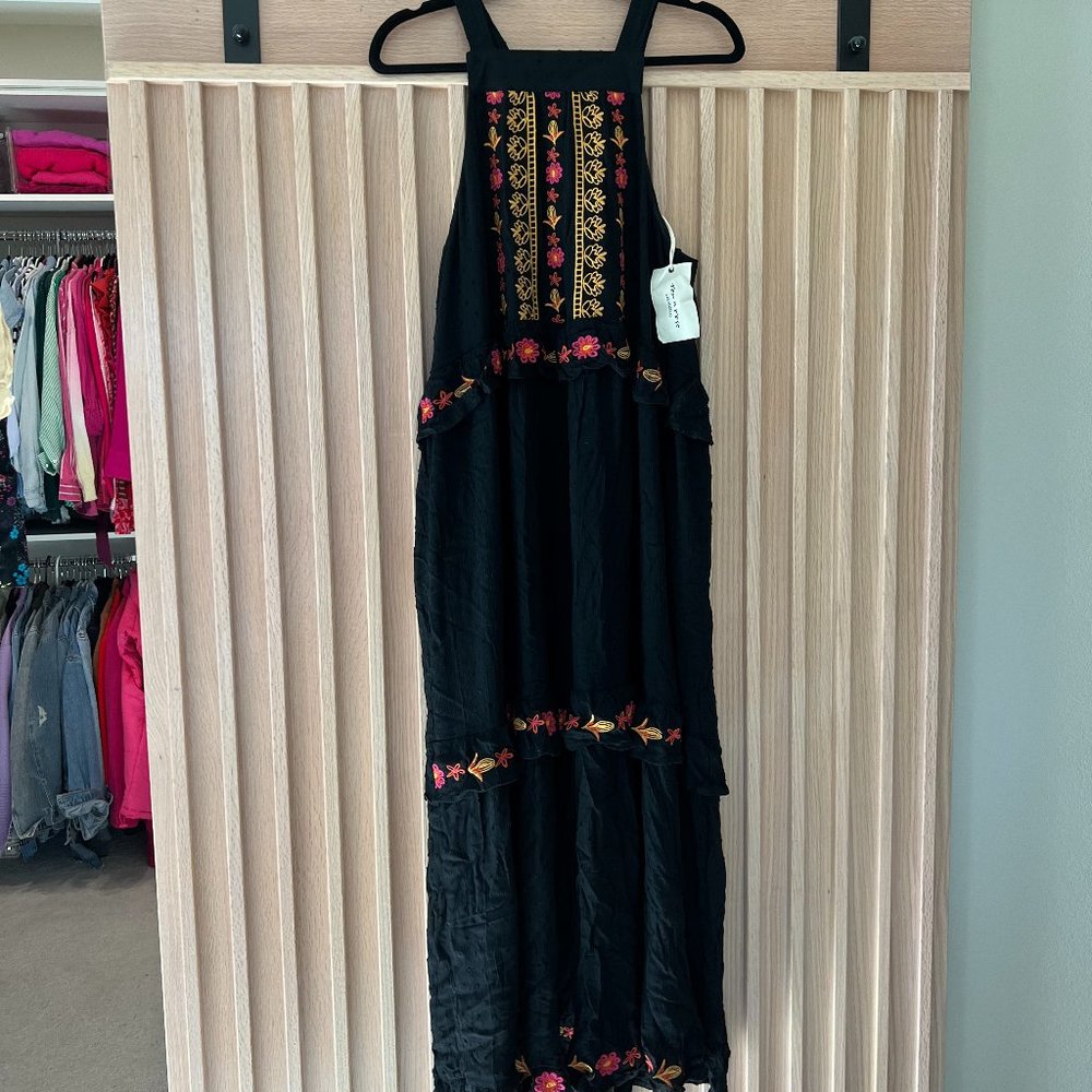 Vici Tea n Rose Black Embroidered Dress, Size M NWT